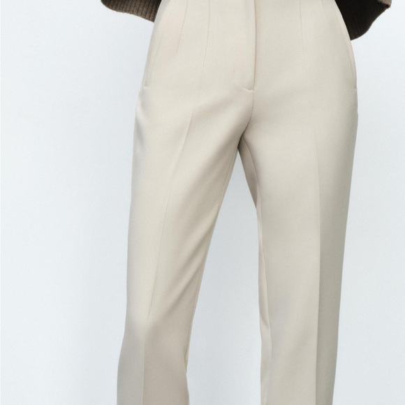 Zara Cream High-Waisted Trousers - Picture 2 of 7